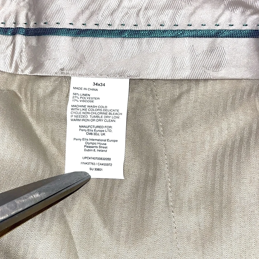 Cubavera Linen Blend Pants Men 34x34 Khaki Classic Fit Flat Front NWOT Resort